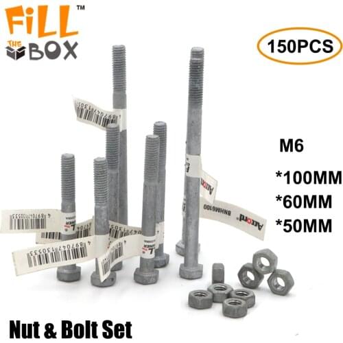 150pc Carriage Bolt boxed Nut Bolt sets Hex Head Mtrc Hdg M6 100mm 60mm 50mm
