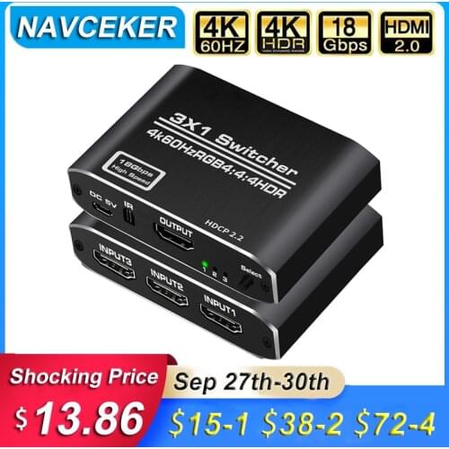 2020 Best 4K@60Hz HDMI 2.0 Switch 3x1 3 In 1 Out HDMI Switch 4K 3D HDR HDMI Switcher Splitter Box For PS4 Pro Apple TV HDTV