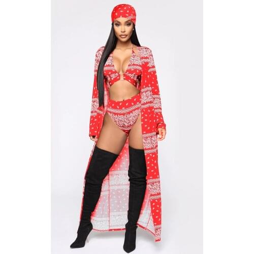 4PCS/SET Bikini and Cover Up Set Long Sleeve Cover Ups Swimsuit Women Swimsuit Print Bathing Suit Beachwear Swimming Suit