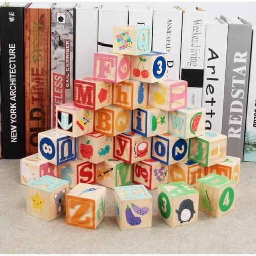 ABC English 26 Letters Cognitive Numbers Recognition Building Blocks Combination Montessori Wooden Puzzle Toy Childrens Gifts
