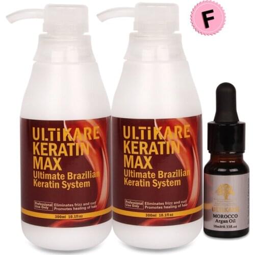 Without Formalin Brazilian Keratin Hair Treatment 2pcs 300ml Straighten Smoothy Hair+Small Free 10ml Argan Oil For Hair Repair