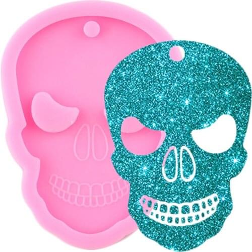 Shiny Halloween Skull Skeleton Keychain Molds Silicone Epoxy Resin Mould DIY Keychains Pendant Polymer Clay Moulds