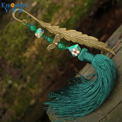 Ancient Chinese Style Green Orange Metal Bopokmarks Wholesale Retro Vintage Book Marks Leaf Pendant Pattern Unique Bookmark M155