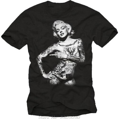 Summer Men Short Sleeves T Shirt Rockabilly Tattoo Herren T-Shirt for Biker Mit Sexy Pin Up Girl Marilyn Monroe funny Tee Shirts