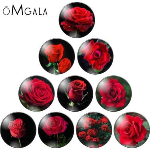 HD Red Rose Flower Photos 10mm/12mm/14mm/16mm/18mm/20mm/25mm Round photo glass cabochon demo flat back Making findings