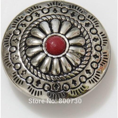 KB306) Wholesale 50pc 1-1/8'' Flower Concho w/ Red Stone Leathercraft Silver