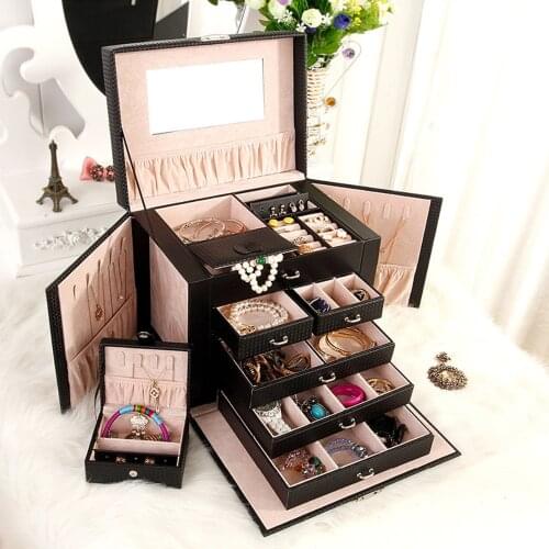 Portable Newest Luxury Practical Leather Jewelry Box Super-Large Capacity Jewelry Display Gift Packaging Box