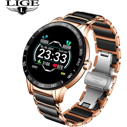 LIGE Men Smart Watch Ceramic Strap Waterproof Sports Fitness Tracker Heart Rate Blood Pressure for iOS Android Smartwatch Women
