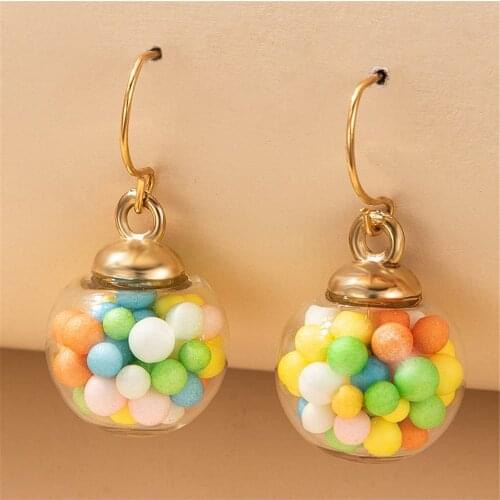Small Fresh Colorful Candy Bubble Glass Ball Drop Earrings Girly Heart Cute Sweet Earrings Jewelry Women Summer Fashion Earrings