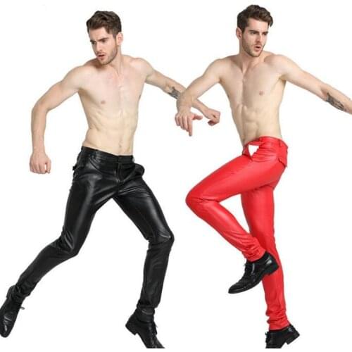 Mens PU Pants Leather Pants For Men Slim Fit Joggers leather Motorcycle Biker Tights Trousers 6 Color