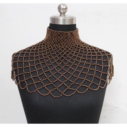 Dudo Store Dark Gold / Gun Color Jewellery Sets For Women Handmade Crystal Beads Nigerian neckalce Set Shoulder Jewelry Collar