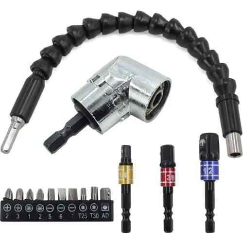 105 Degree Right Angle Drill Attachment And Flexible Angle Extension Bit Kit For Drill OR Screwdriver 1/4" Socket Adapter Tool