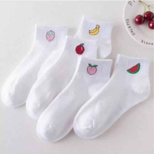 6 Pieces= 3 pairs/Lot Kawaii Women Socks Cute Strawberry Banana Cherry Fruit Print Female Ankle Boat Socks TJ3068