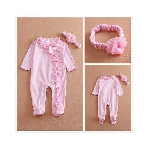 2020 New 0 ~ 7 Meter Long Sleeve Newborn Baby Girl Bodysuit Headband Accessories Crawling Siamese Clothes