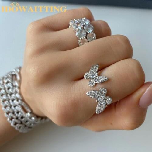 2021 Fashion New Wholesale High Quality Open Adjust Size Rose Gold Color 5A CZ Paved Cute Lovely Double Butterfly Ring For Women