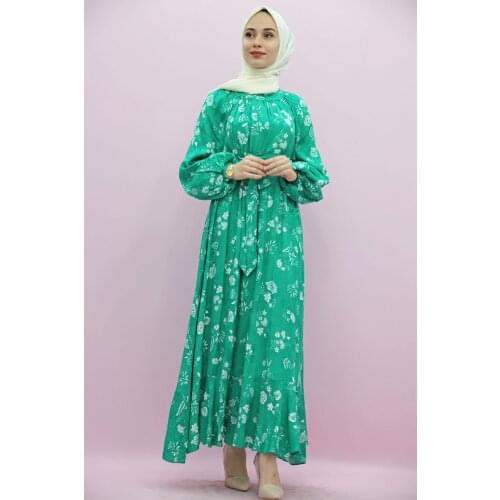 New Season Muslim Fashion Hijab Summer Flowering Temporary Shed Hijab Dress Green