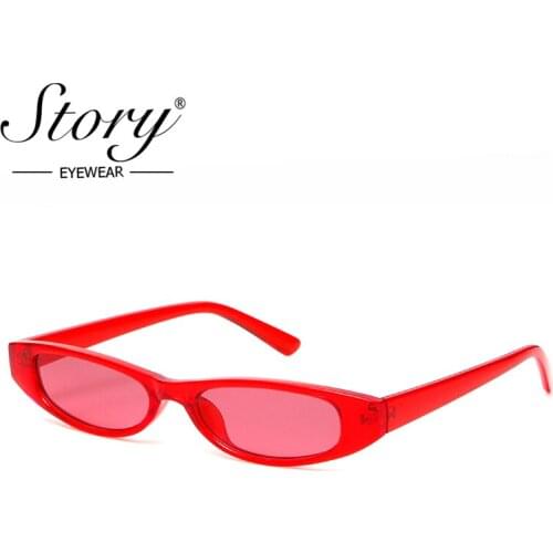 STORY Vintage Rectangle Sunglasses Women Cat Eye Designer Ladies Small Frame Black Red Sun Glasses Brand Retro Skinny Eyewear