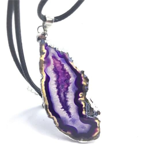 Natural Beautiful Agate Slice Pandent Crystal Quartz Geode Necklace Irregular Polished Mineral as Gift