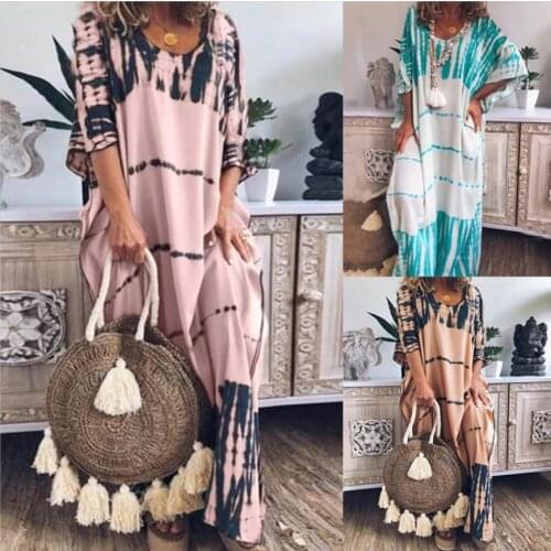 Loose Round Neck Irregular Stripe Maxi Bodycon Womens Dress Summer Casual New Style Sexy Tie-dye Print Dress Womens Robe