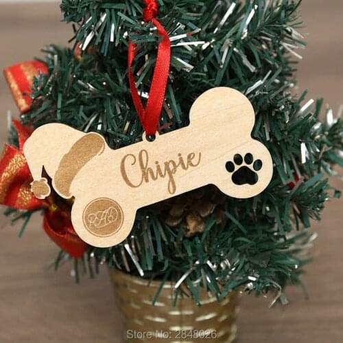 Custom wooden Santa Hat Dog Bone Christmas Tag,Christmas decor,personalized Dog Bone Ornament,Pets Christmas Ornament