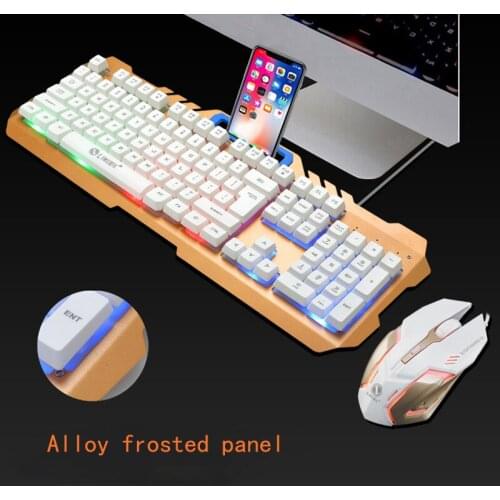 Wired Gaming Mouse Keyboard Sets Phone Holder Metal Mechanical Feel Keyboard Gamer With RGB Backlight Support PC Key board LED