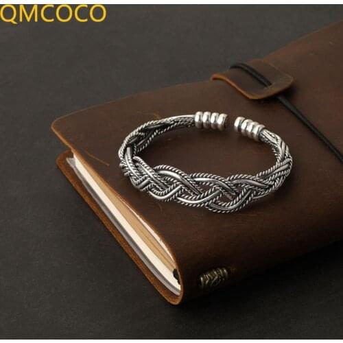QMCOCO 925 Silver Korean Version Retro Twist Woven Open Adjustable Bracelet Space Fashion Light Luxury Hand Jewelry For Woman