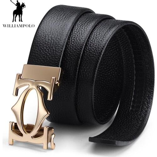 WilliamPOLO genuine leather mens high-quality cowhide business casual belt mens metal automatic buckle 17141-43p