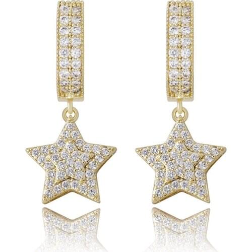 1 pair Hip Hop CZ Stone Paved Bling Ice Out Star Stud Earrings for Men Women Unisex Fashion Jewelry Drop Shipping