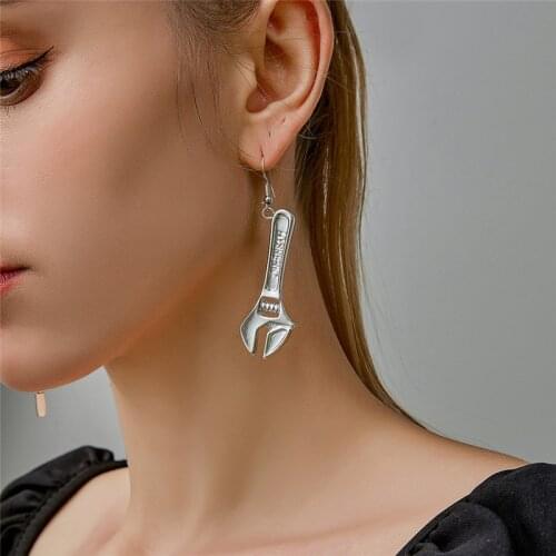 Retro Simple Wrench Pendant Earrings For Women Girls Fashion Punk Style Tool Charms Dangle Ear Jewelry Party Gifts
