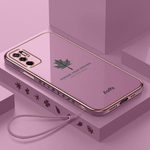 Luxury Cute Maple Leaf Square Silicone Phone Case For Xiaomi Mi 11 10 9 8 Lite Redmi Note 10 S 9T 8 Pro Ultra-thin Lanyard Cover