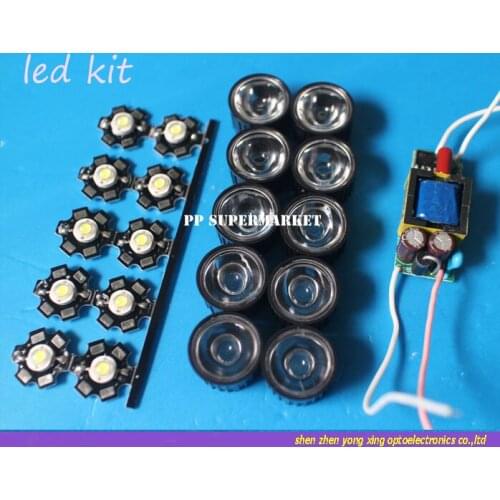 10X 3W Cold white /warm white High Power LED + 10pcs lens + 1pcs 6-10x3w driver