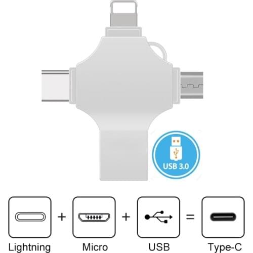 USB 3.0 USB Flash Drive 256GB 128GB 64GB 32GB 16GB 4 in 1 Metal Pendrive DIY DJ MV Dropship Pen Drive U Disk For iphone Android