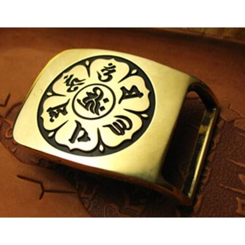 Handmade Om mani padme hum Pattern High-grade Brass Belt Buckle | Mens Belt Head | Belt Accessories