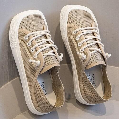 Net Shoes Womens Breathable Mesh Shoes White Shoes Womens Summer One-step Womens Shoes 2021 New Square Toe Canvas Shoes Trend