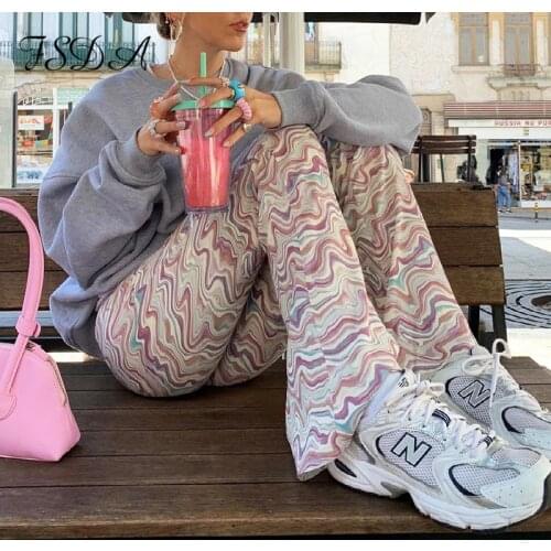 FSDA Y2K Tie Dye Print Long Pants Women Casual Wide Leg Summer Spring 2021 Fashion Loose High Waist Vintage Trousers