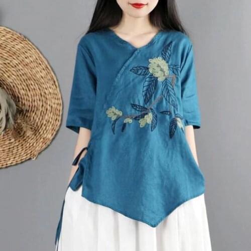 New 2021 short sleeve lady printed tang suit shirt traditional chinese style classic mandarin collar blouse vintage qipao tops