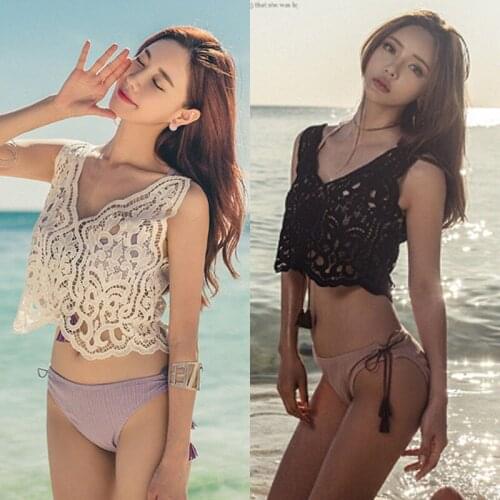 2018 Summer Sexy Casual Vest Tops 2 Style Women Beach Floral Hollow Out V-Neck Short Length Tops One Size