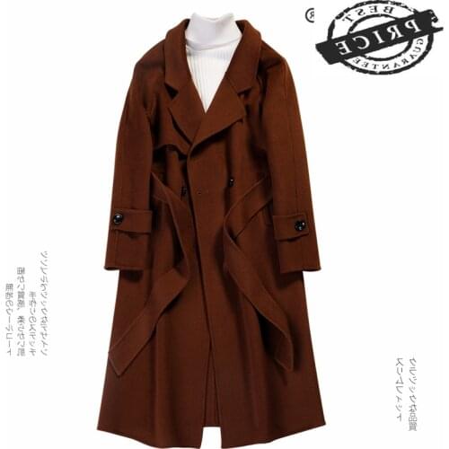 Womens Coats Winter Coat Female 20% Wool Jacket + Belt Elegant Double Breasted Long Coat Autumn Abrigos Mujer 2021MN00a