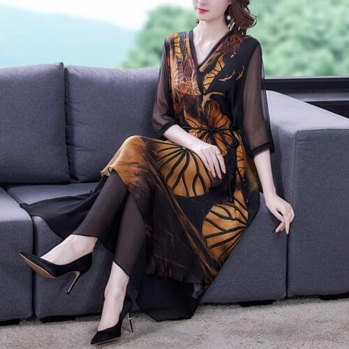Women Vintage Floral Mulberry Silk Midi Dress 2021 Summer Chiffon 4XL Plus Size Fashion Dresses Elegant Bodycon Party Vestidos