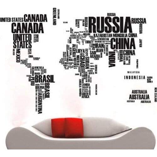 1set (2pcs) English word World Map Large Black Removable Wall Decals Book Shelf Vinyl Wall Sticker Bedroom Decoration 116*190cm