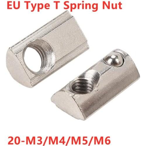 20pcs 20 series Roll-in T Spring Nuts M3 M4 M5 M6 For 2020 Aluminum Profiles Groove 6
