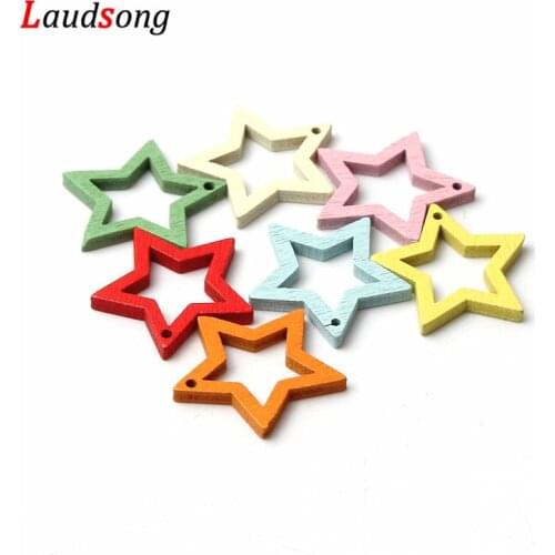 30Pcs 25mm Mixed Star Shape DIY Natural Wood Charm Earrings Pendants For Jewelry Making Necklace Pendant Handmade Woodwork