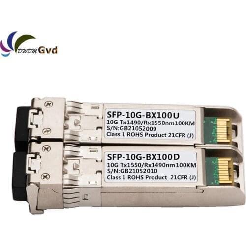Free shipping A pair SFP-10G-BX100U and SFP-10G-BX100D Compatible 10G BiDi SFP+ 1490nm and 1550nm 100km Transceiver Module