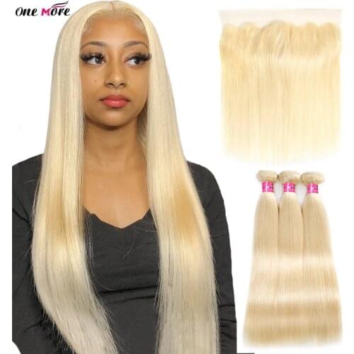 613 Blonde Straight Hair Bundles With Frontal Free Part Remy Human Hair Bundles With Closure 3 Bundles With Frontal Closure 13x4