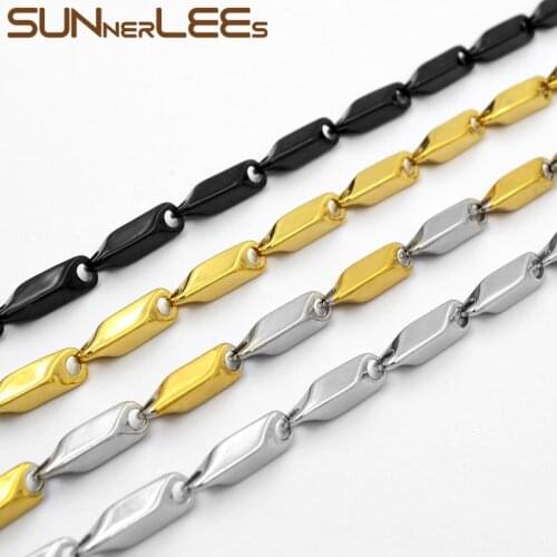 SUNNERLEES 316L Stainless Steel Necklace 3~5mm Geometric Link Chain Silver Color Gold Plated Men Women Jewelry Gift SC147 N