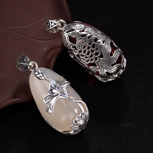 Pure silver restoring ancient ways is Thai silver inlaid pomegranate red marble pulp carp high-grade joker women pendant