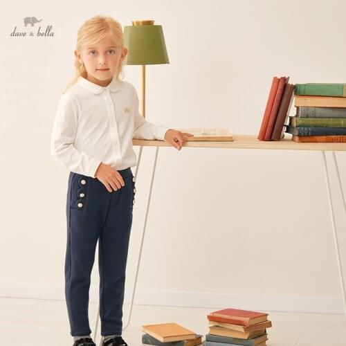 DKH18826 dave bella autumn 5Y-13Y kids girls clothes children fashion solid shirts girls high quality fashion tees