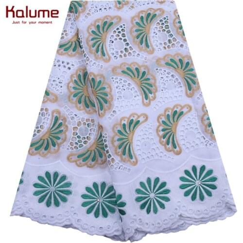 Kalume Cyan African Swiss Cotton Lace Fabric Minimal Hole Design Nigerian Swiss Voile Lace Fabric With Stones For Wedding 1934