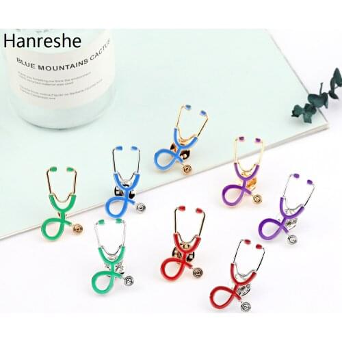Hanrese Colorful Enamel Stethoscope Brooch Pins Medical Lapel Backpack Badge Jewelry Accessories for Doctors Nurses Party Gifts