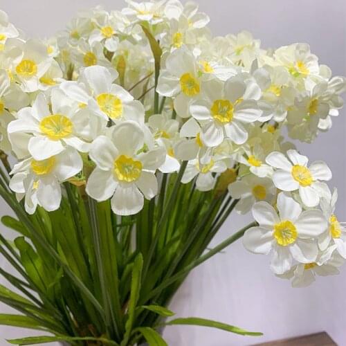 Htmeing Artificial Daffodils Flowers Stem Branches Fake Flower Wedding Home Party Office Decor Floral Art
